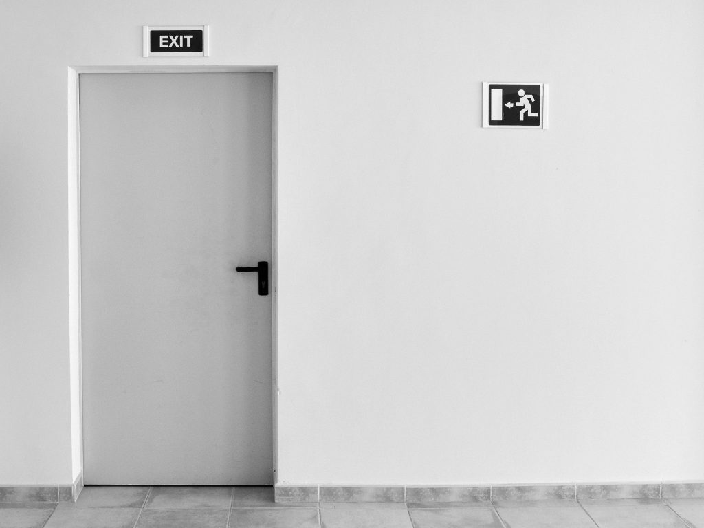 Fire exit door with signage