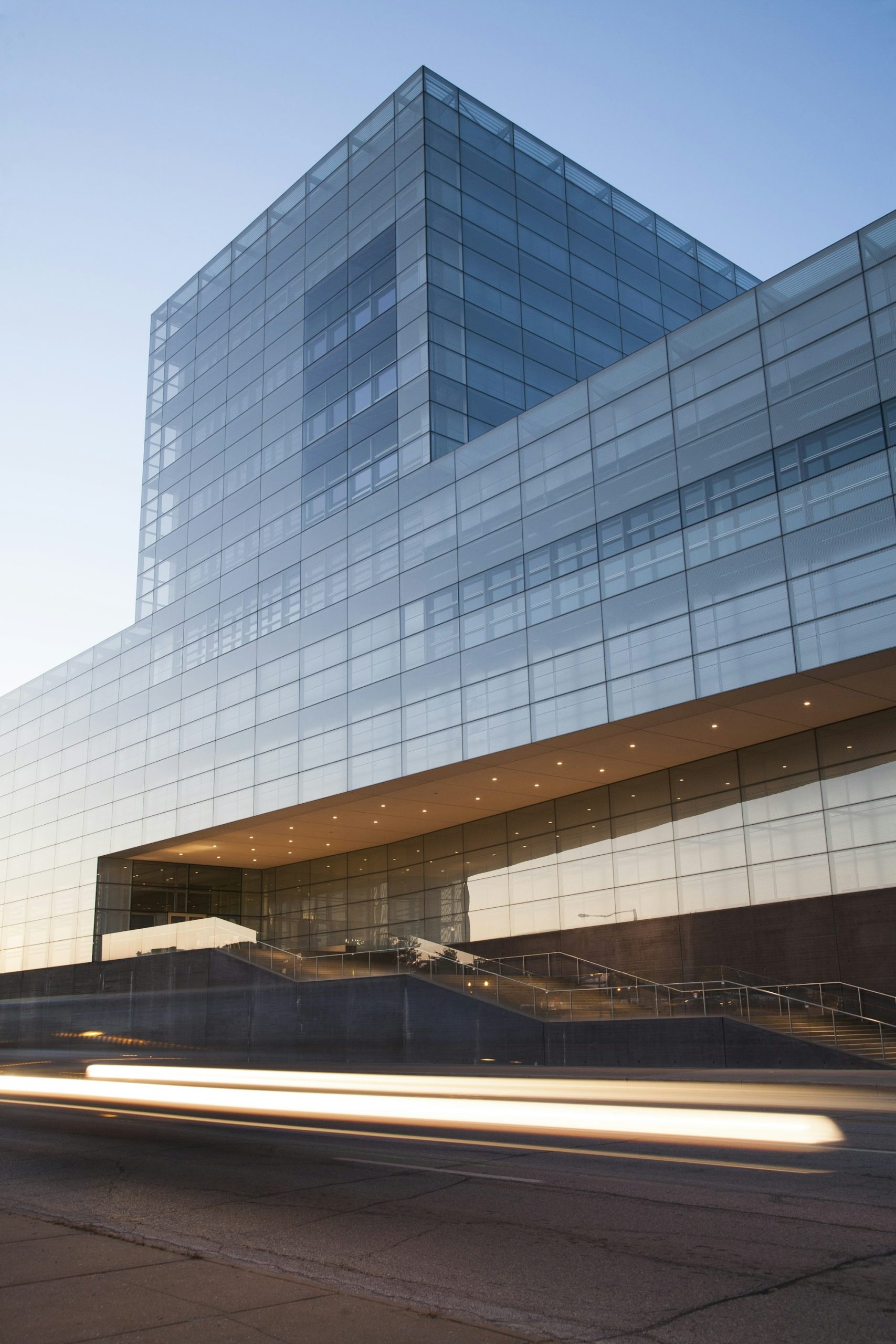 Glass building at dusk
